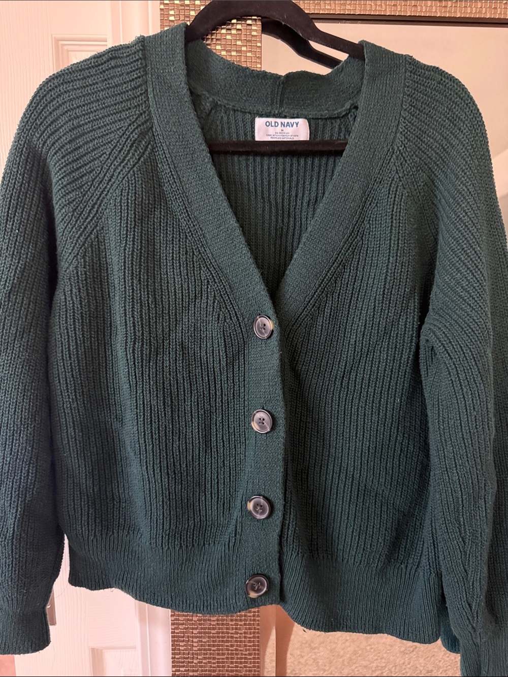 Old Navy Dark Green Ribbed V-Neck Button Cardigan M